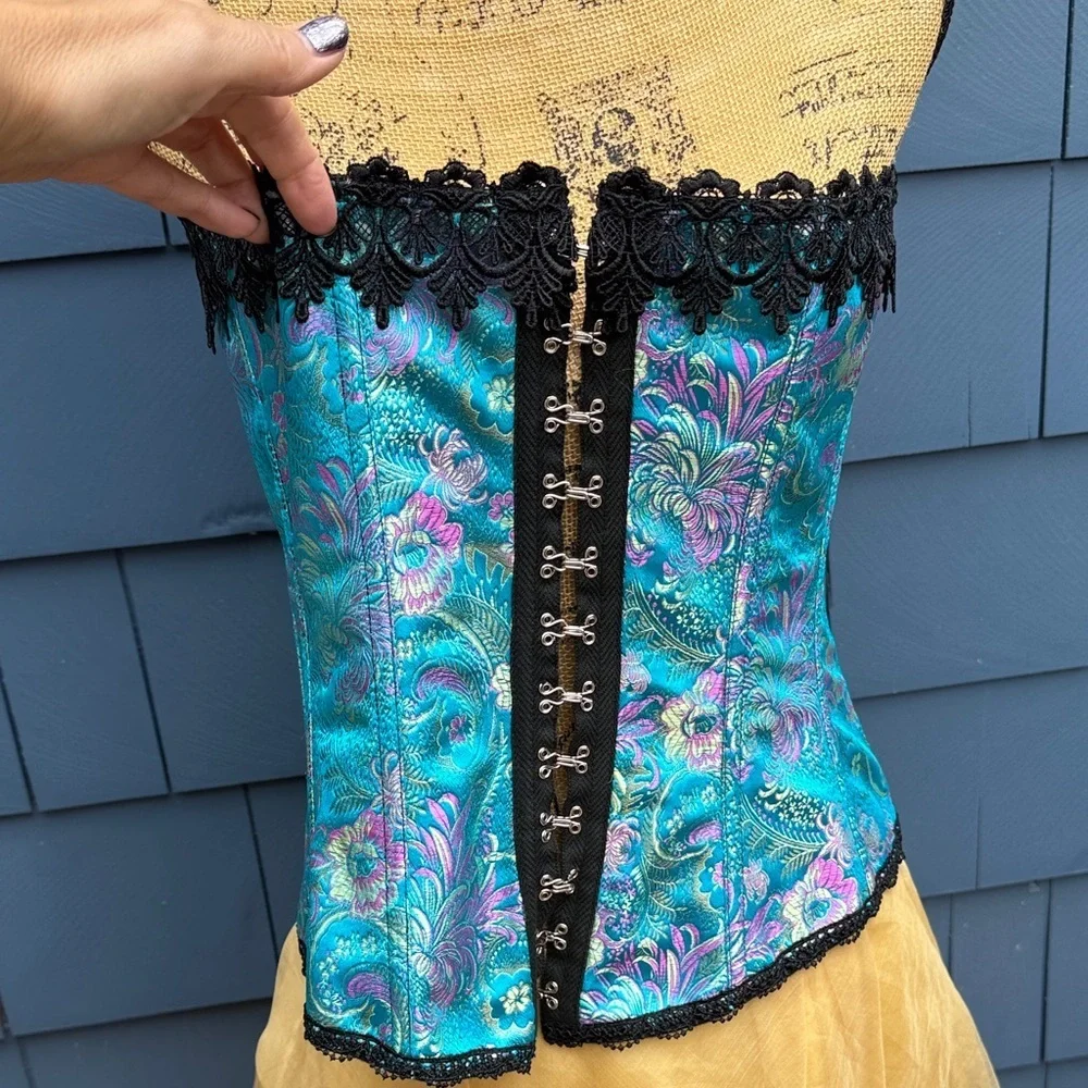 Tesa 38 Elegant Blue and Black Corset blue pink sexy